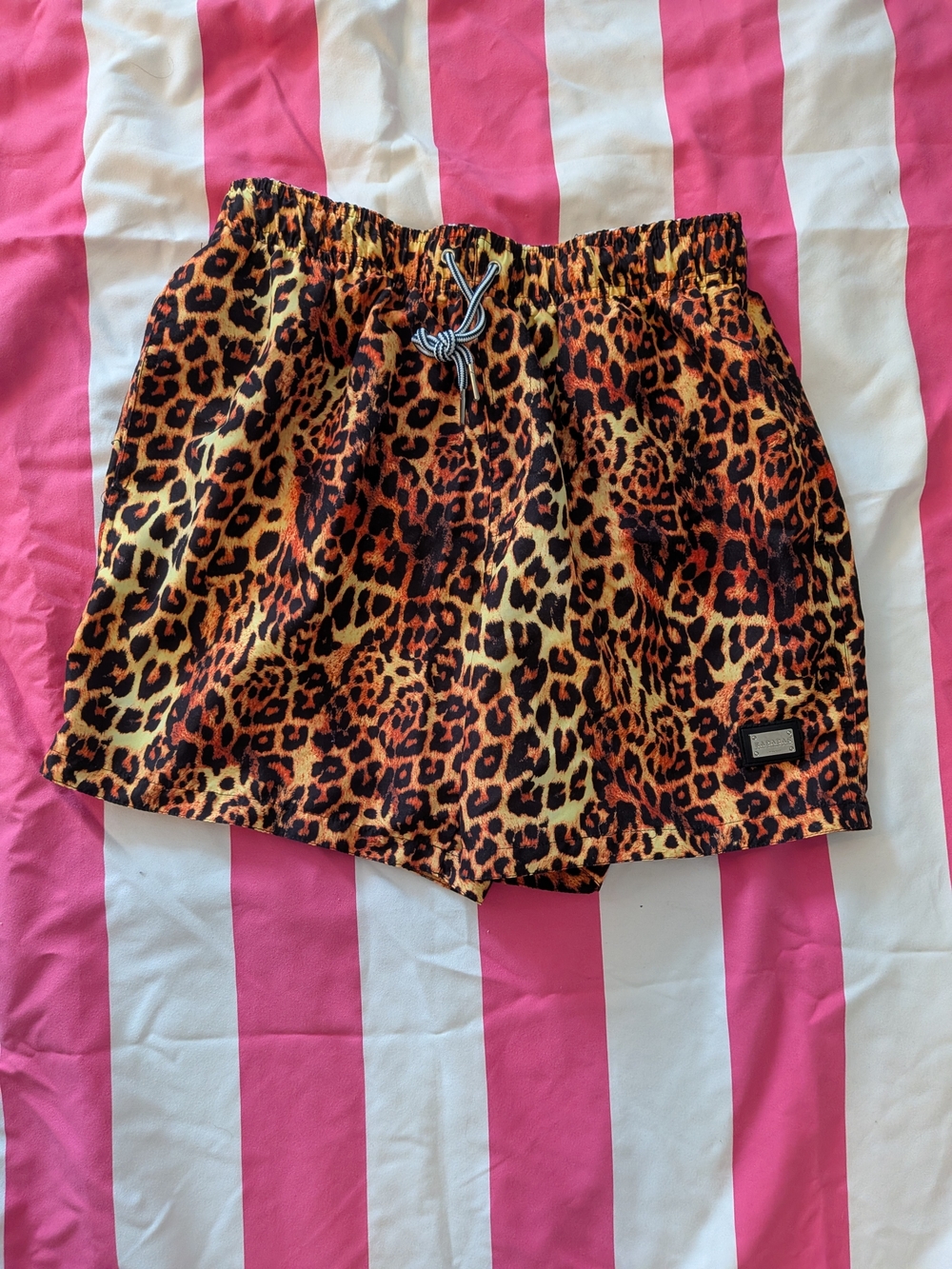 Leopard Print Mens Swim Shorts in Orange/Brown